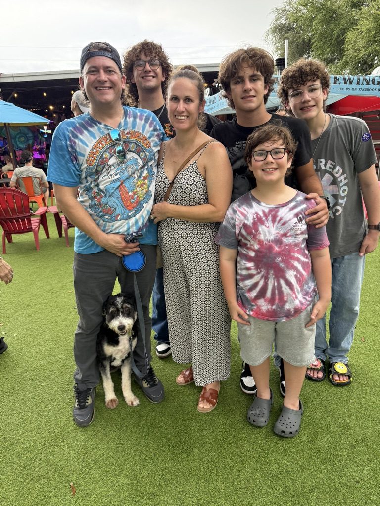 The whole family, Daisy included, at a festival